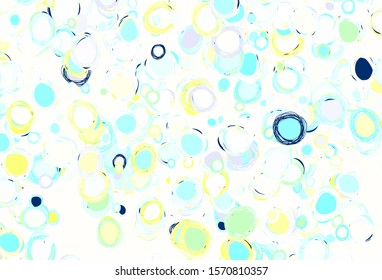 Light Blue, Yellow vector backdrop with dots. Glitter abstract illustration with blurred drops of rain. Pattern for textures of wallpapers.