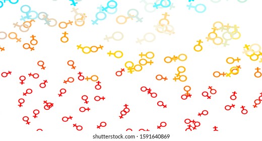 Light Blue, Yellow vector backdrop with woman's power symbols. Abstract illustration with a depiction of women's power. Best design for your business.
