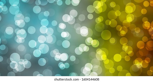 Light Blue, Yellow vector backdrop with dots. Modern abstract illustration with colorful circle shapes. Pattern for business ads.