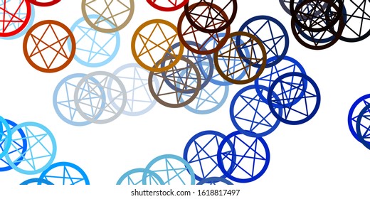 Light Blue, Yellow vector backdrop with mystery symbols. Colorful vintage illustration with gradient alchemy shapes. Background for esoteric, mystic designs.