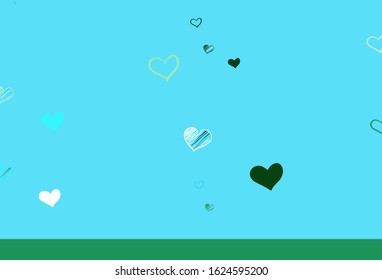 Light Blue, Yellow vector backdrop with sweet hearts. Illustration with shapes of gradient hearts on blur backdrop. Pattern for marriage gifts, congratulations.