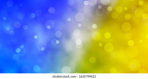 Light Blue, Yellow vector backdrop with dots. Illustration with set of shining colorful abstract spheres. Design for posters, banners.