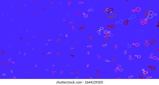 Light Blue, Yellow vector backdrop with woman's power symbols. Colorful illustration with gradient feminism shapes. New design for applications.