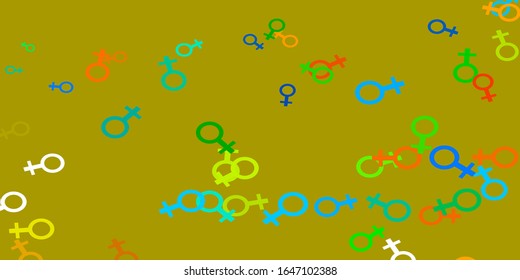 Light Blue, Yellow vector backdrop with woman's power symbols. Illustration with signs of women's strength and power. Smart design for your apps.