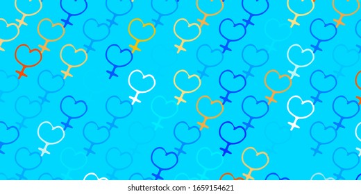 Light Blue, Yellow vector backdrop with woman's power symbols. Abstract illustration with a depiction of women's power. Background for International Women’s Day.