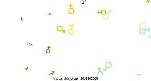 Light Blue, Yellow vector backdrop with woman's power symbols. Illustration with signs of women's strength and power. Best design to show the power of women.