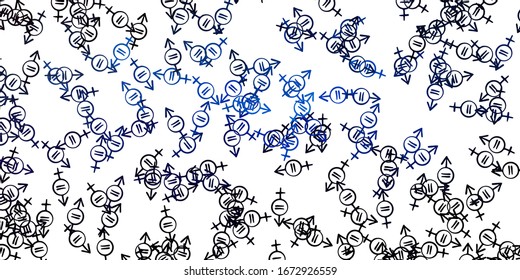 Light Blue, Yellow vector backdrop with woman's power symbols. Colorful feminism symbols with a gradient in modern style. Simple design for your web site.