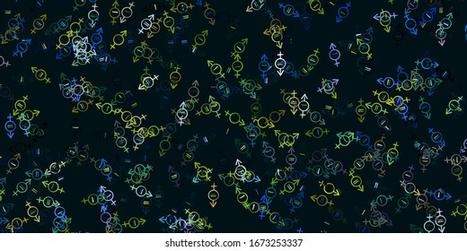 Light Blue, Yellow vector backdrop with woman's power symbols. Colorful feminism symbols with a gradient in modern style. Background for International Women’s Day.