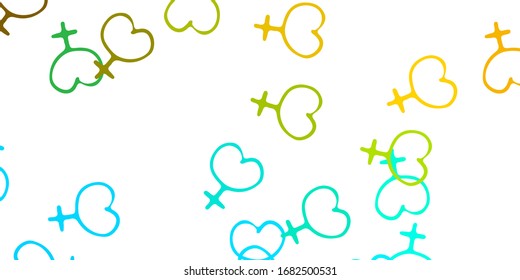 Light Blue, Yellow vector backdrop with woman's power symbols. Colorful illustration with gradient feminism shapes. Simple design for your web site.