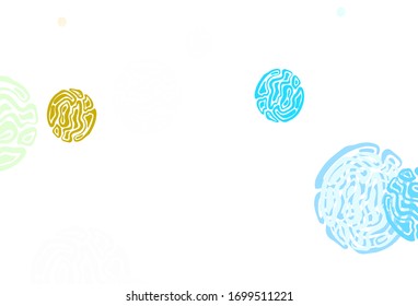Light Blue, Yellow vector backdrop with dots. Modern abstract illustration with colorful water drops. Pattern for futuristic ad, booklets.