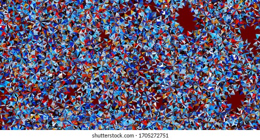 Azul claro, fondo vectorial amarillo con copos de nieve de Navidad. Copos de nieve coloridos y elementos de nieve en gradiente abstracto. Anuncio de año nuevo, patrón de folletos.