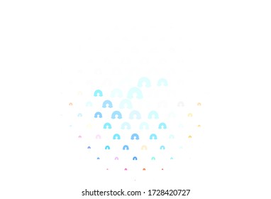 Light Blue, Yellow vector backdrop with rainbows, clouds. Colorful symbols of colorful rainbow in love style. Sample for your child design.