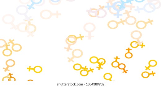 Light Blue, Yellow vector backdrop with woman's power symbols. Colorful illustration with gradient feminism shapes. Smart design for your apps.