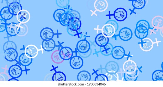 Light Blue, Yellow vector backdrop with woman's power symbols. Colorful feminism symbols with a gradient in modern style. Design for International Women’s Day.