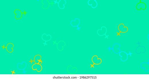 Light Blue, Yellow vector backdrop with woman's power symbols. Abstract illustration with a depiction of women's power. Simple design for your web site.
