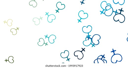 Light Blue, Yellow vector backdrop with woman's power symbols. Simple design in abstract style with women’s rights activism. Simple design for your web site.