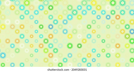 Light blue, yellow vector backdrop with virus symbols. Smart illustration with covid signs in decorative style. Simple drawing against danger fever.
