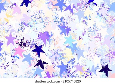 Light Blue, Yellow vector backdrop with small and big stars. Glitter abstract illustration with colored stars. Smart design for your business advert.