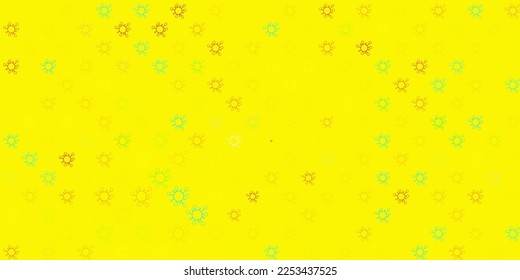 Light blue, yellow vector backdrop with virus symbols. Simple design in abstract style with infection forms. Design for biohazard warning.
