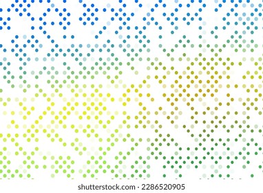 Azul claro, fondo vectorial amarillo con puntos. Burbujas borrosas sobre fondo abstracto con gradiente colorido. Patrón para sitios web hermosos.