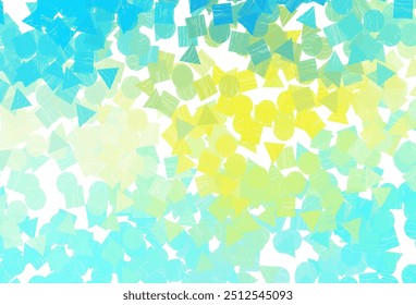 Fondo de Vector azul claro, amarillo con líneas, círculos, rombo. Ilustración Abstractas con puntos coloridos, líneas, cubos. El patrón se puede utilizar para los Sitios web.