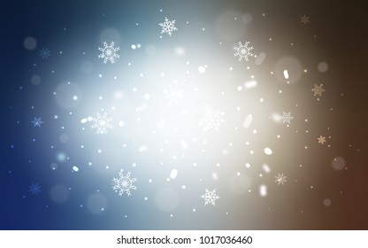 Light Blue, Yellow vector background with xmas snowflakes. Snow on blurred abstract background with gradient. The pattern can be used for new year leaflets.
