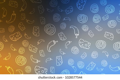 Light Blue, Yellow vector background with tasty food. Beautiful colored illustration with food in doodle style. Design for ad, poster, banner of cafes or restaurants.