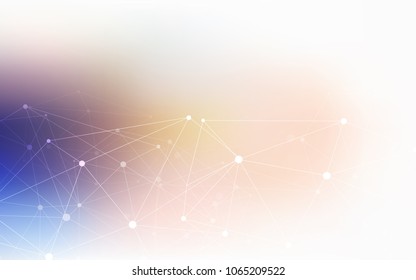 Light Blue, Yellow vector background with bubbles, lines. Glitter abstract illustration with connection of triangle structure. Completely new template for your brand book.