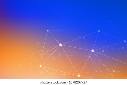 Light Blue, Yellow vector background with bubbles, lines. Glitter abstract illustration with connection of triangle structure. Pattern can be used for futuristic ad, booklets.