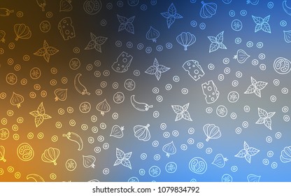 Light Blue, Yellow vector background with tasty food. Decorative shining illustration with food on abstract template. Doodle design for your business advert of cafes.