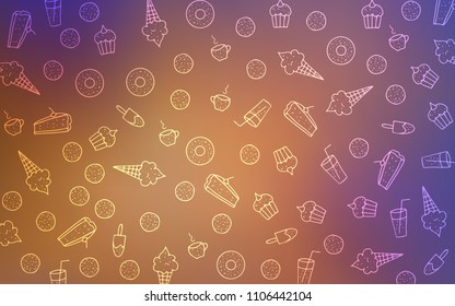 Light Blue, Yellow vector background with tasty sweets. Illustration with set of sweet food in doodle style. Pattern for ads of breakfast, lunch, dinner.
