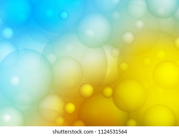 Light Blue, Yellow vector background with dots. Blurred decorative design in abstract style with bubbles. Pattern can be used as texture of water, rain drops.