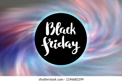 Light Blue, Yellow vector background with a black hole, sky. Colorful black hole with shining night sky stars. Template for Black Friday sales.