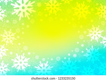 Light Blue, Yellow vector background with xmas snowflakes. Blurred decorative design in xmas style with snow. New year design for your ad, poster, banner.