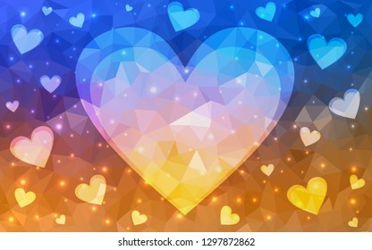 Light Blue, Yellow vector  background with Shining hearts. Hearts on blurred abstract background with colorful gradient. Pattern for marriage gifts, congratulations.