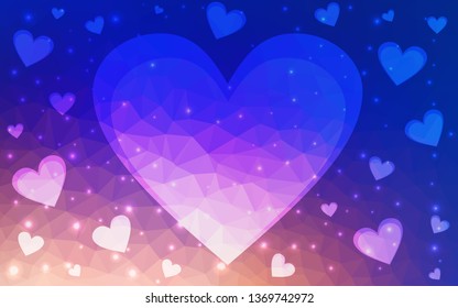 Light Blue, Yellow vector  background with Shining hearts. Hearts on blurred abstract background with colorful gradient. Template for Valentine's greeting postcards.