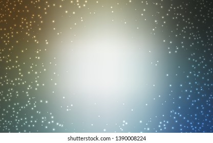 Light Blue, Yellow vector background with astronomical stars. Blurred decorative design in simple style with galaxy stars. Pattern for futuristic ad, booklets.