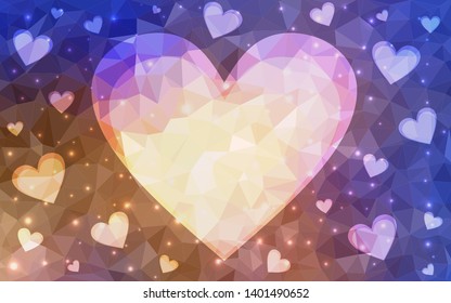 Light Blue, Yellow vector  background with hearts. Glitter abstract illustration with colorful hearts in romantic style. Pattern for valentine's ad, booklets.