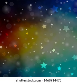 Light Blue, Yellow vector background with circles, stars. Colorful disks, stars on simple gradient background. Design for textile, fabric, wallpapers.