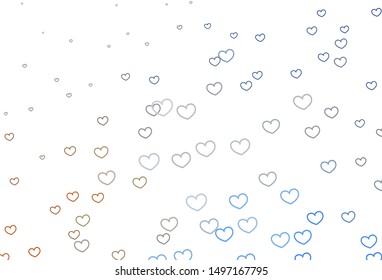 Light Blue, Yellow vector background with Shining hearts. Glitter abstract illustration with colorful hearts in romantic style. Template for Valentine's greeting postcards.