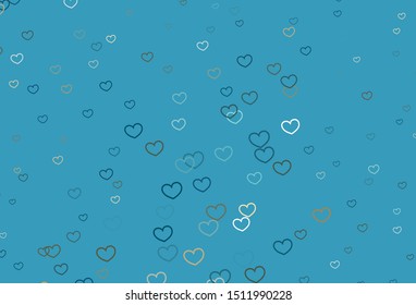 Light Blue, Yellow vector background with hearts. Beautiful colored illustration with hearts in celebration style. Pattern for valentine's ad, booklets.