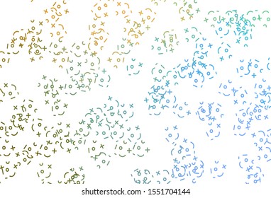 Light Blue, Yellow vector background with math elements. Colored mathematic signs with gradient on white background. Best design a poster, banner of a math college.