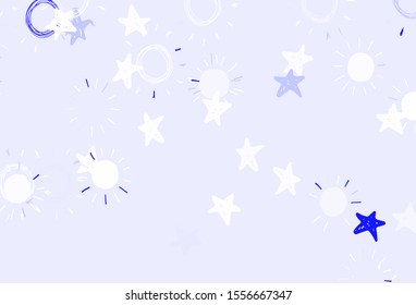 Light Blue, Yellow vector background with colorful stars, suns. Blurred decorative design in simple style with stars, suns. Smart design for your business advert.