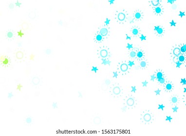 Light Blue, Yellow vector background with colorful stars, suns. Glitter abstract illustration with colored stars, suns. Template for cosmic backgrounds.