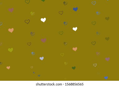 Light Blue, Yellow vector background with hearts. Blurred decorative design in doodle style with hearts. Design for ad, poster, banner of Valentine Day.