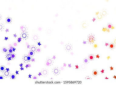 Light Blue, Yellow vector background with colorful stars, suns. Shining colored illustration with stars, suns. Pattern for astronomy websites.
