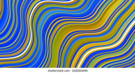 Light Blue, Yellow vector background with bent lines. Bright illustration with gradient circular arcs. Pattern for ads, commercials.