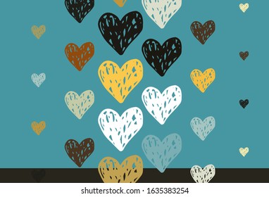 Light Blue, Yellow vector background with Shining hearts. Smart illustration with gradient hearts in valentine style. Pattern for carnival, festival romantic leaflets.
