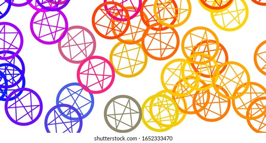 Light Blue, Yellow vector background with occult symbols. Illustration with magical signs of spiritual power. Simple design for occult depiction.