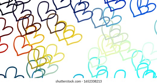 Light Blue, Yellow vector background with Shining hearts. Beautiful colored illustration with hearts in celebration style. Pattern for valentine's ad, booklets.